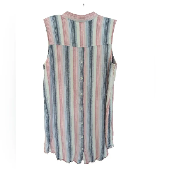 Cloth & Stone Pink White Blue Striped Sleeveless Button Down Fray Hem Dress Sz M - Picture 4 of 11